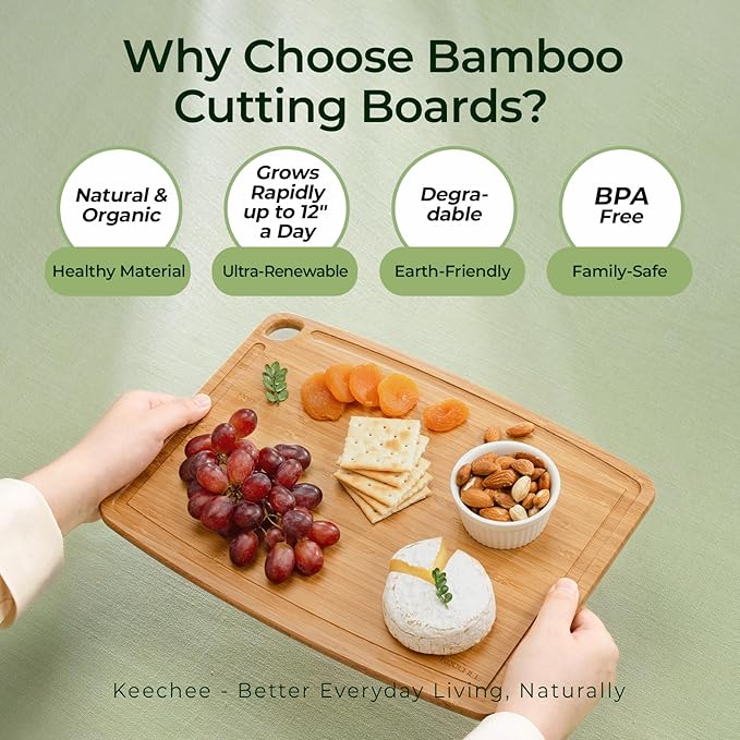 Dishwasher Safe Bamboo Cutting Boards 15.4x11.7in Heat-Resistant Chopping & Charcuterie Board with Juice Groove, Durable Lightweight Kitchen Essentials for Meat, Vegetables, Easy Clean