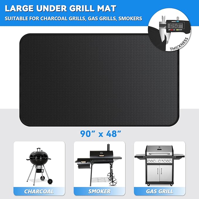Large 90 x 48 inch Under Grill Mats for Outdoor Grill, Double-Sided Fireproof Deck Patio Protector Mat, Waterproof Oil-Proof BBQ Floor Pad Indoor Fire Pit Fireplace Mat