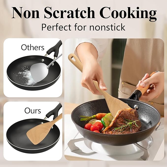 Wooden Spatula Set, 6 Pack Kitchen Wood Slotted Spoon Spatulas Turner Utensils for Cooking, Non Toxic Solid Wooden Spatulas Natural Wood Serving Spoons Spaghetti Utensil Set for Nonstick Cookware