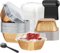 Disposable Cake Pans, BAKINGPAK 30PCS 7.8OZ Mini Cake Pans with Lids And Spoons Cupcake Liners with Lids Mini Disposable Baking Cups for Wedding Party, Rose Gold