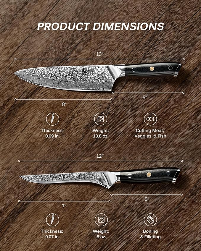 KYOKU Knife Set, 2pc Japanese Kitchen Knife Set for Cooking, 7" Boning 8" Chef Knife with Sheath Gift Box, Professional Sharp Damascus Stainless Steel Knives for Meat Vegetable