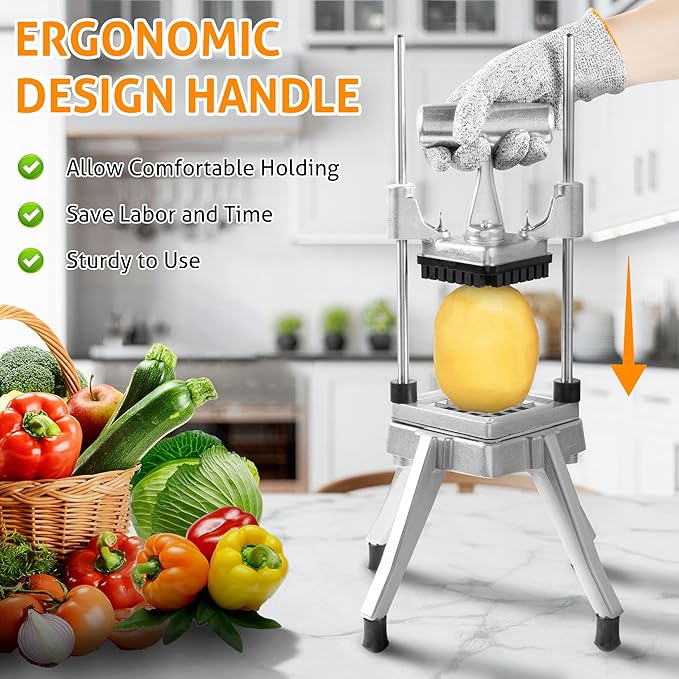 WICHEMI Commercial Vegetable & Fruit Chopper - Stainless Steel Dicer, Cutter for Onions, Potatoes, Peppers & Mushrooms (1/4")
