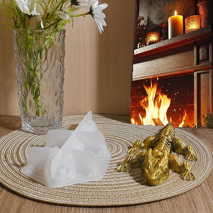Diamond Dragon Resin Mold - Long Round Dinosaur Animal Casting Mold for Candle Making, Home Decor - 3D Silicone Mold