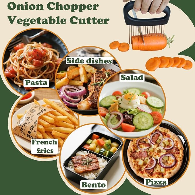Extra-Large Onion Holder for Slicing, Onion Chopper Vegetable Cutter, Extra-Large Tomato Slicer with 16 Long Needles, Veggie Chopper for Potato, Meat Tenderizer Tool, Food Slicer Kitchen Gadget