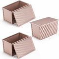 LIANYU 3 Pack Pullman Loaf Pan with Lid, 1 LB Nonstick Carbon Steel Loaf Pans Set, Heavy Duty Rectangle Bakeware with Cover for Homemade Sourdough Bread Sandwich, Rose Gold