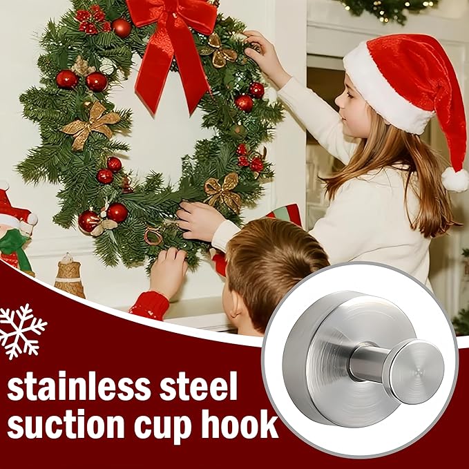 Suction Cup Hooks for Wreaths on Glass, 2026 Upgrade No Drill Towel Hooks Stainless Steel Waterproof Suction Cup Hooks, Wreath Hanger for Front Door for Kitchen, Bedroom (4, Gold)