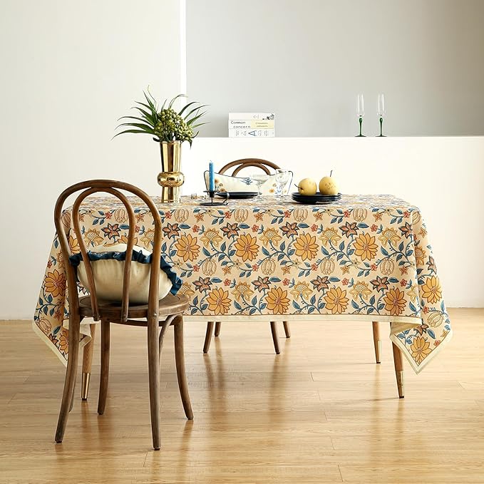 ISAENNE Designer Bohemian Floral Tablecloth Rectangular,Linen Colorful Table Cloth,Wrinkle Resistant Decor Tablecloths for Dining Thanksgiving Kitchen Party Christmas,55"*87"-Estevan B