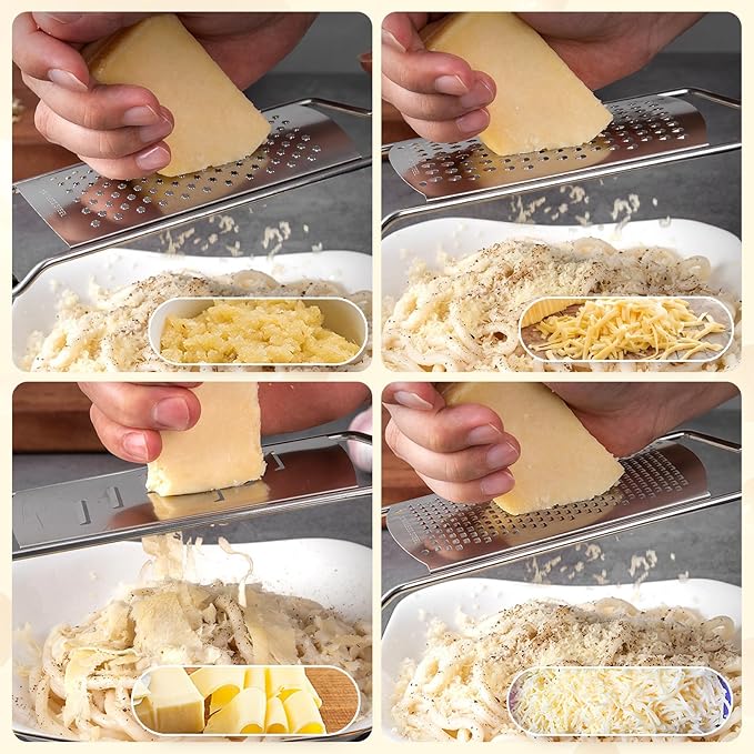 SHIKORI Stainless Steel Cheese Grater with Natural Wood Handle for Parmesan Cheese Lemon, Ginger, Cheese, Nutmeg, Potato, Chocolate and Garlic, With Protective Cover-Grinder