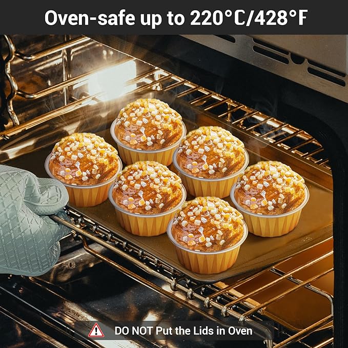 EUSOAR Aluminum Muffin Cups with Lid, 100pcs 5oz Muffin Liners Cups with Lids, Disposable Foil Ramekins, Aluminum Cupcake liners, Creme Brulee Ramekins, Aluminum Foil Cupcake Baking Cups Holders Pans
