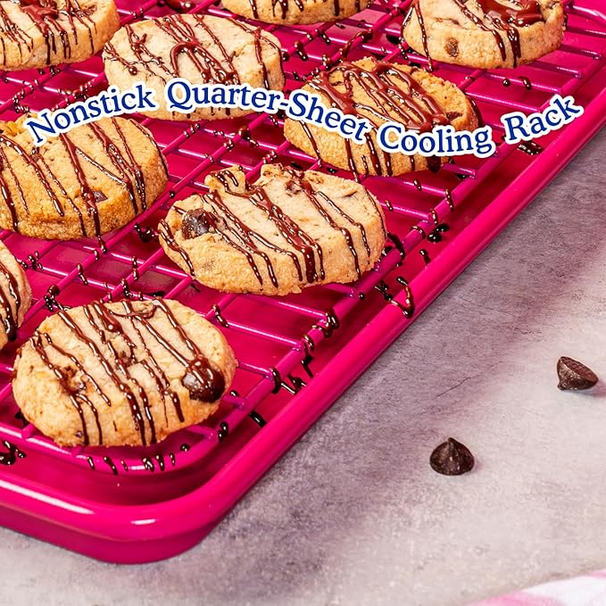 Great Jones Little Chill Wire Cooling Rack (Raspberry) | Nonstick Baking Rack, Heavy-Duty Aluminized Steel | Fits Quarter-Sheet Pans for Cooking and Baking | Oven-Safe 450°F, Dishwasher-Friendly