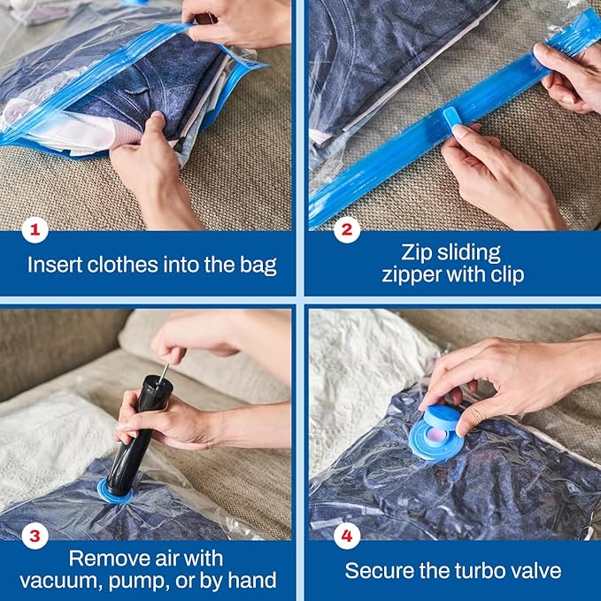 Spacesaver 4 Pack Large Vacuum Storage Bags for Comforters, Blankets & Clothes – Vacuum Sealed Compression Bags with Hand Pump – Space Saver Storage Bags for Bedding, Moving, Travel & Organization