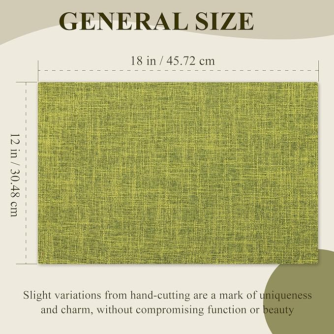 KXN Placemats Set of 4, Dual-Layer Thickened Faux Linen Table Mats, Heat Resistant & Wrinkle-Free, Machine Washable Cloth Place Mats for Kitchen Dining Indoor Outdoor (Green)