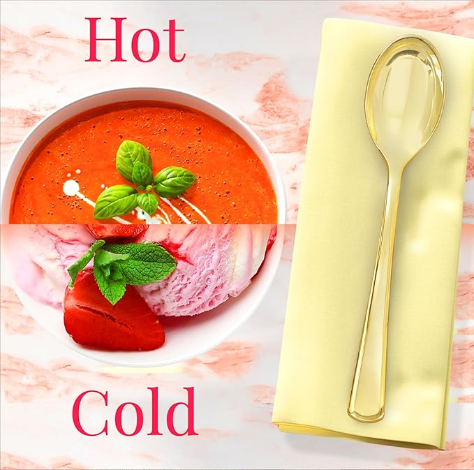 Prestee Gold Plastic Spoons, 300 Pc, Disposable Spoon Cutlery Flatware Pack for Party, Wedding Events, Sparkle & Glamour - Plastic Utensil Set for Parties, Events and Everyday Use