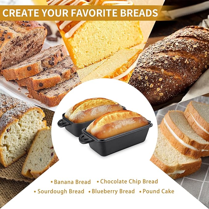 Cast Iron Loaf Pan with Lid 9x5 Inch - Bread Baking Pans for Homemade Bread, 2 Piece Set