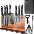 XYJ Kitchen Knife Set with Magnetic Knife Block,Cutting Board,Scissors,Honing Steel,Professional Knife Block Set,High Carbon Steel Blade,Meat Cleaver,Full Tang,Wood Handle
