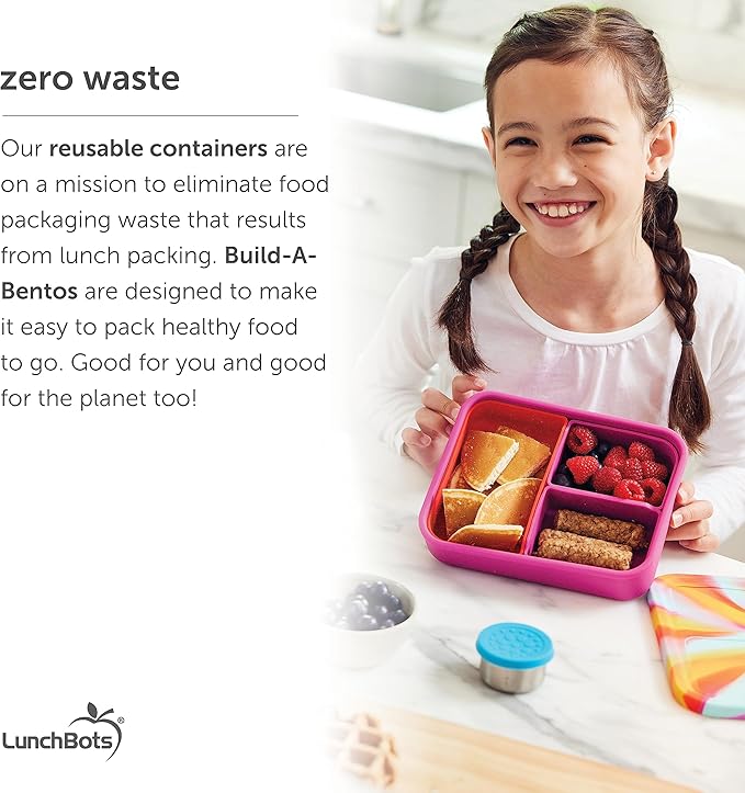 LunchBots Build -a- Bento Lunch Box, Silicone Bento Box for Kids, Multi-Compartment Lunch Container, Oven & Dishwasher Safe, BPA Free, 32 oz - Tie Dye Green