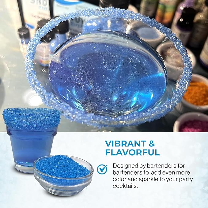 Snowy River Sky Blue, Cocktail & Margarita Sugar Rimmer - Vibrant Color Glass Rimming Sugar with Medium Crystal Texture - 8oz