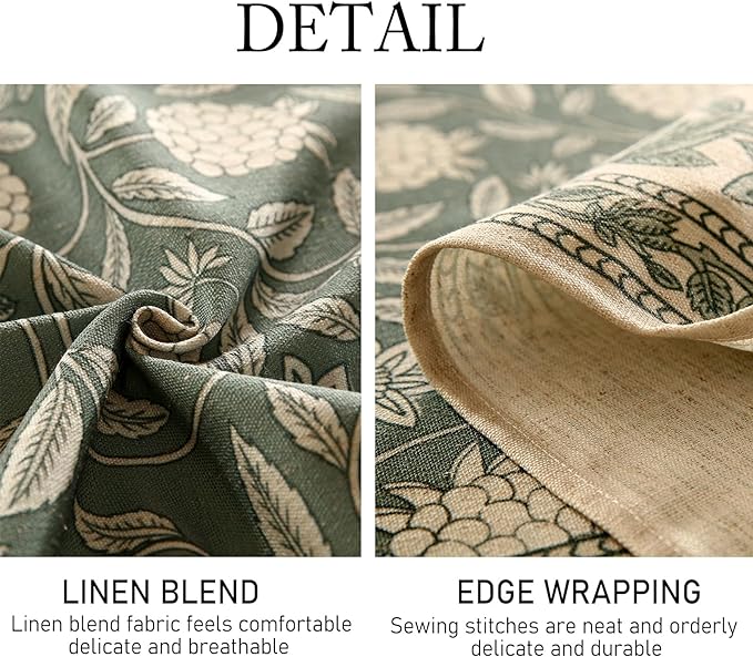 ISAENNE Designer Grayish Green Linen Rectangular Tablecloth,Floral Stain Resistant Table Cloth,Fall Vintage Decor Tablecloths for Dining Thanksgiving Kitchen Party,55"*79"-Andrew A
