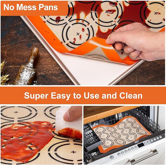 Silicone Baking Mat Sheets Set, Easy Clean &Non-Stick Food Grade Reusable Baking Mats, 2 Half Sheet Cookie mat+1 Quarter sheet+1 Round cake Mats for Oven, Macarons, Cookies, Pizza, Pastry