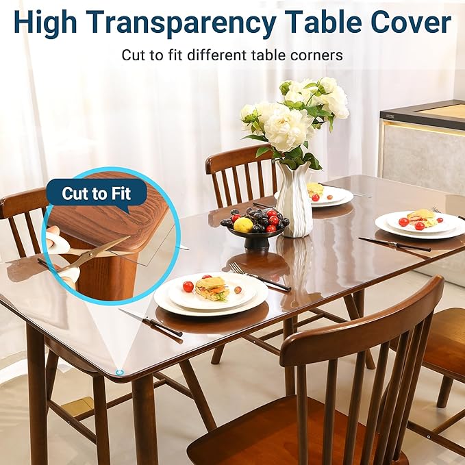 Clear Table Cover Protector 16x24 Inch Rectangle, 1.5mm Transparent Plastic Table Protector Waterproof, Anti-Scratch Clear Desk Mat for Office Desktop Dresser Dining Table, FDA Compliant