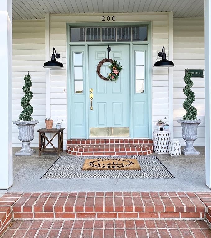 Steel Lighting Co. Gardena Barn Light | Outdoor Wall Mounted | 16" Dome | 23" Gooseneck | Farmhouse Light Made in America | Gray Blue Exterior/Brass Interior