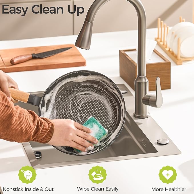 YUTANN 10 Inch Non-stick Frying Pan,Pre-seasoned Cast Iron Skillet with Detachable Wooden Handle,Lightweight,Dishwasher Oven Safe (500°F)