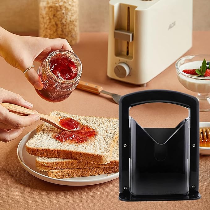 Bagel Slicer, Perfect for Bagels, Safe Grip, Safety Shield, Bagel Cutter Stainless Steel, Universal Slicer (Black)
