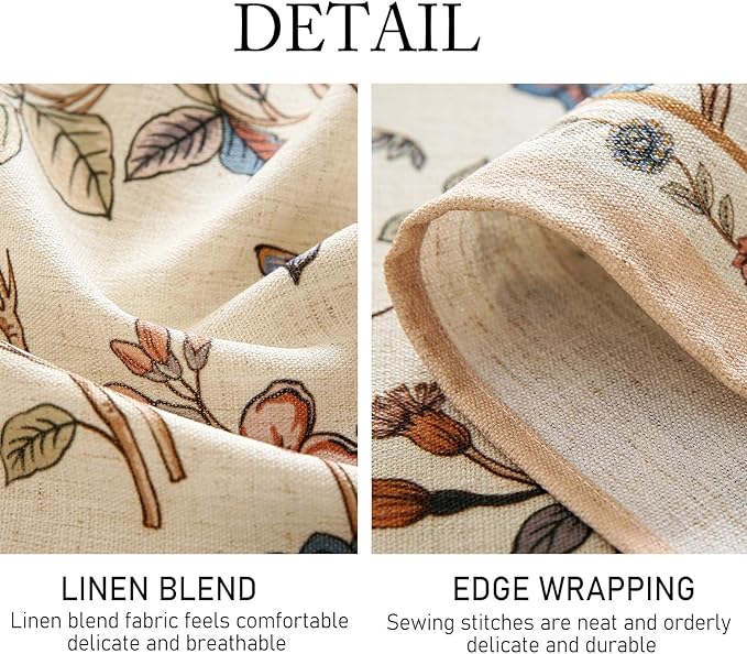 ISAENNE Designer French Light Beige Extra Long Rectangle Tablecloth,Linen Florals and Birds Pattern Table Cloth,Durable Decorative Tablecloths for Dining Thanksgiving Kitchen,63"*110"-Cornucopia