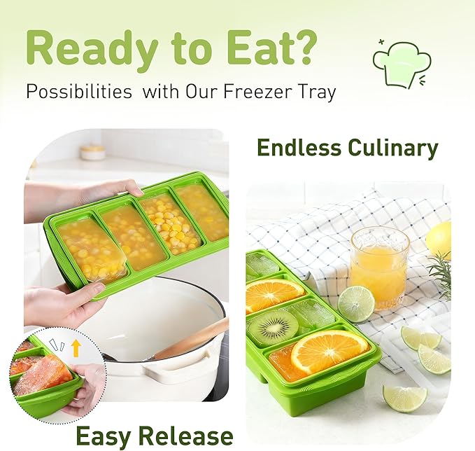 Silicone Freezer Tray with Lid Soup Freezer Container Molds with Steel Reinforced Rim Big Ice Cube Molds Pebble Ice Tray Soup Cubes Baking Dish Freezer Safe Food Storage Containers Kitchen Gadgets