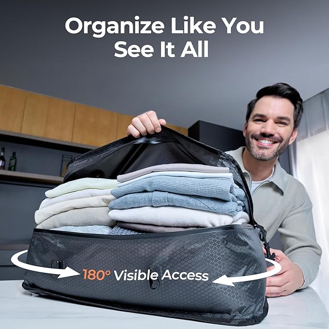 Apex Series Vacuum Bags for Travel Luggage, 180° Open, Reusable Compression Bags for Carry On Suitcases and Backpack, Vacuum Seal Packing Cube for Cloth (2Medium No Pump)