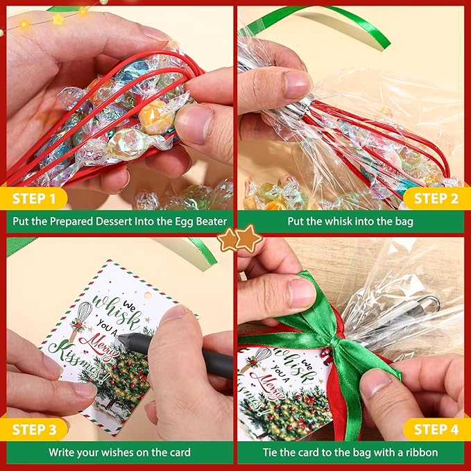 6 Set Christmas Whisk Gifts for Neighbor, Christmas Baking Supplies Include Silicone Whisks Greeting Card Ribbon and Plastic Bag Xmas Cooking Utensils for Neighbor Employee Stocking Stuffers Ideas