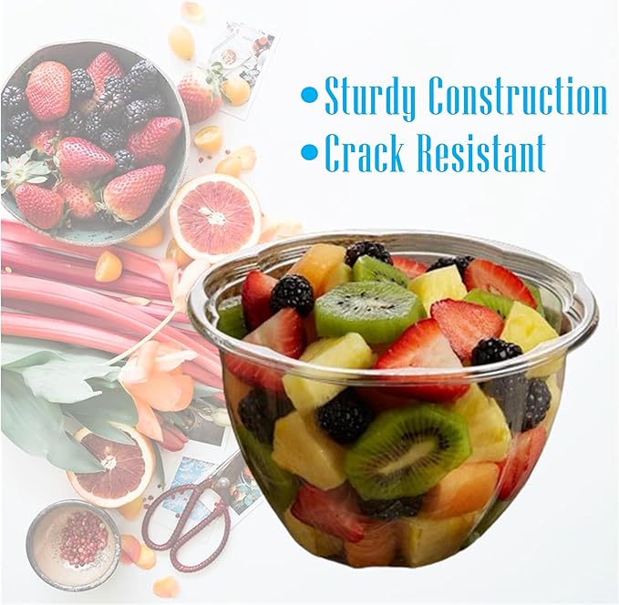 Mr Miracle Clear 18 Ounce Plastic Salad Bowls with Snap-On Lids. Pack 50. Airtight Disposable Salad Containers for Lunch, Meal Prep, Parties. Ideal as Disposable Salad Bowls with Lids