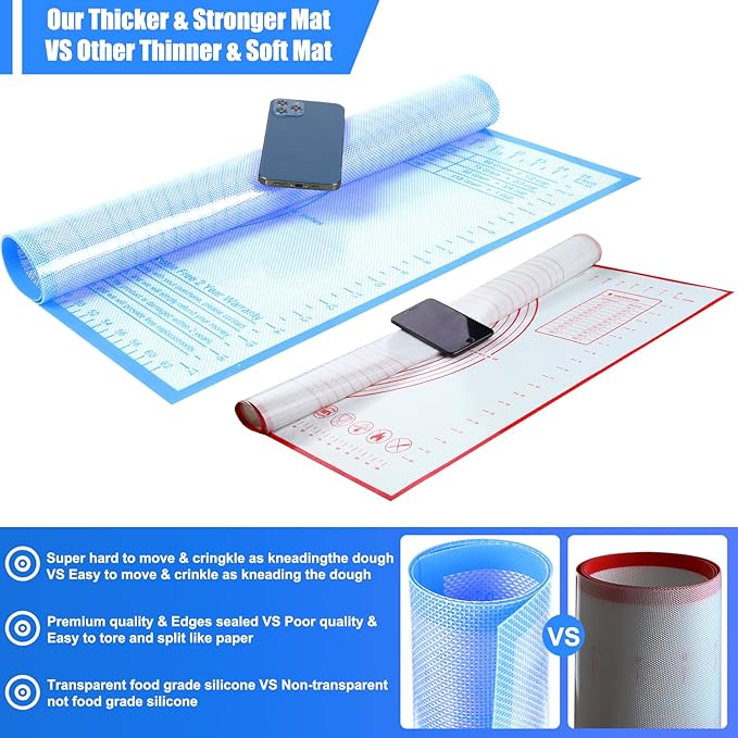 Extra Large Silicone Pastry Mat 34x26 Inch - Nonstick Baking Mats with Measurements, Great for Dough Rolling, Pastry, Pie Crust, Fondant, Cookies, Bread, Pasta, Pizza, Counter Mat