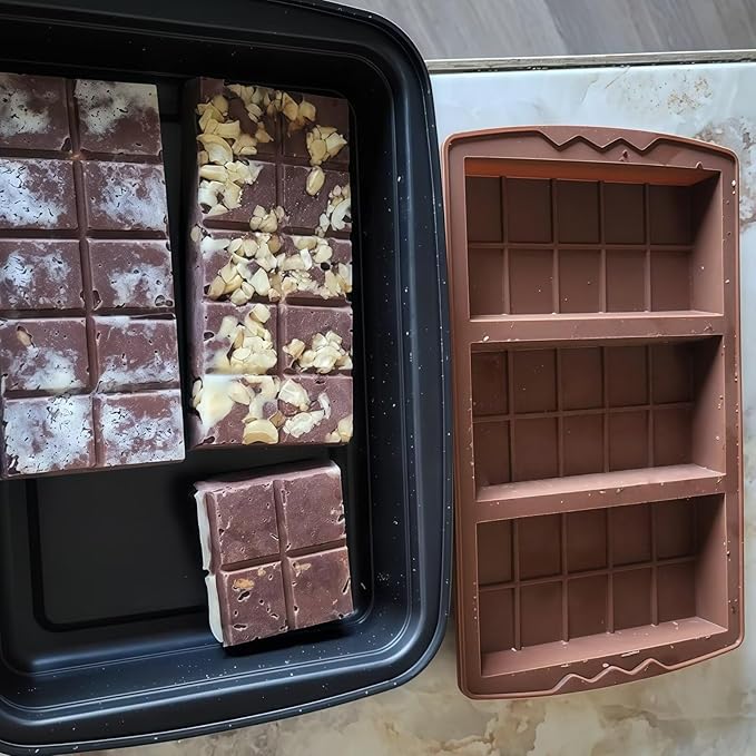 2 Pc Chocolate Bar Mold Set, 10 Snap 4/5 Inch Deep Large Chocolate Mould Silicone Break Apart Thick Silicone Molds for Candy, Dubai Pistachio, Snacks and Desserts