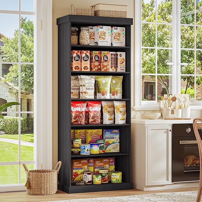 70.8" Tall Black Bookshelf, Farmhouse Modular Bookcase with 6-Tier Adjustable Shelves, Large Storage Cabinet for Home Office, Living Room, Set of 2