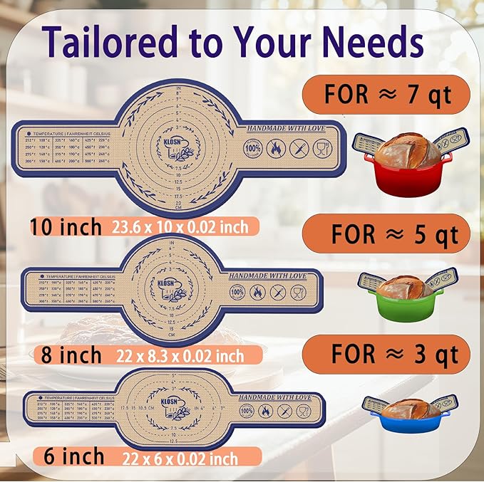 Silicone Bread Sling for Dutch Oven, 2 Pack (6" Oval & 8" Round) – Non-Stick & 500°F Heat Resistant Sourdough Mat, Easy to Clean, Reusable Food-Grade Sourdough Sling – Fits 3–5 qt Dutch Ovens