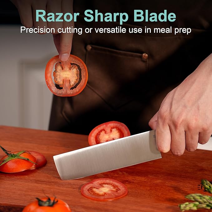 6 Inch Nakiri Knife, AR-RPM9 Steel & Replaceable Handle, Multipurpose Meat Cleaver Vegetable Chef Knife with Oak Sheath, Gift for Home Chefs