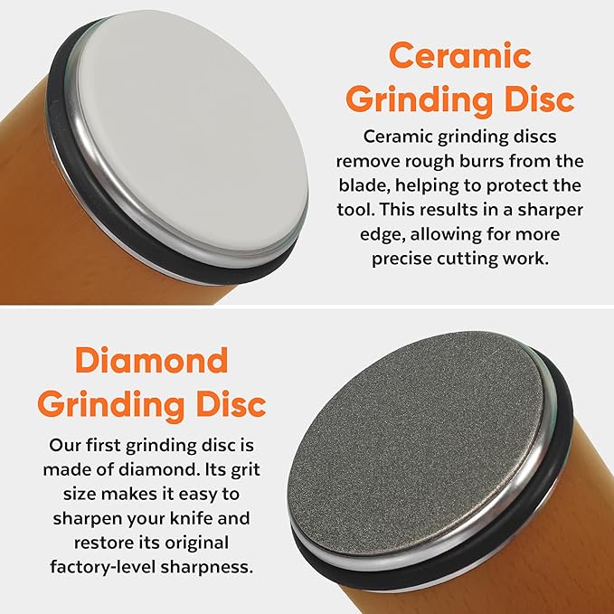 Rolling Knife Sharpener Kit – Complete Luxury Set with Leather Strop, Stand & 2 Extra Discs | Premium Beech Wood Magnetic Sharpener | Kitchen & Pocket Knife Sharpening Tool