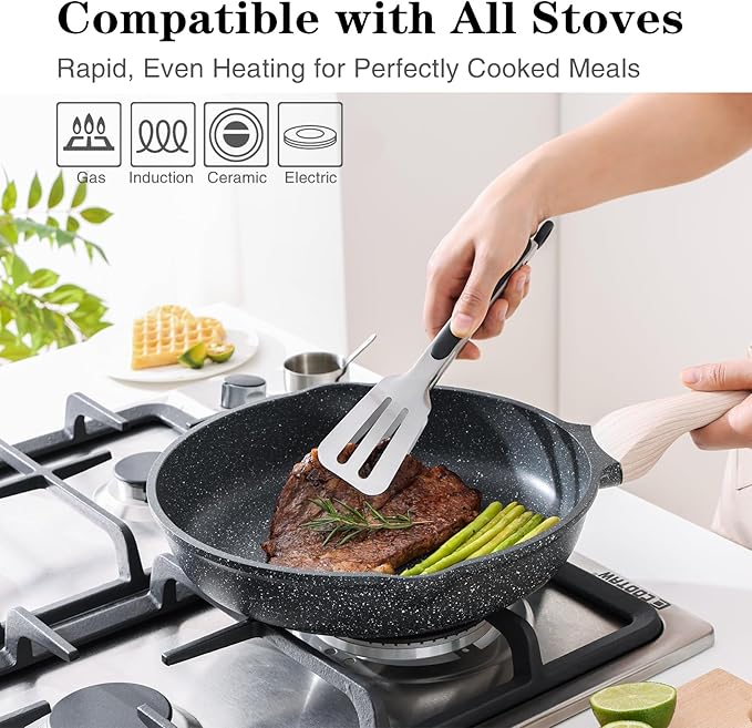 Kordisen Nonstick Frying Pan Skillet, 11 Inch Granite Cooking Pan Nonstick, Healthy and Non Toxic, Induction Compatible, PFOA Free