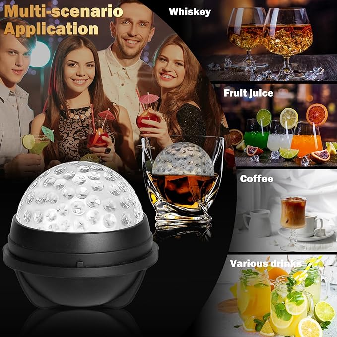 2 Pack Golf Ball Ice Cube Molds - 2.5 Inch Large Silicone 3D Ice Cube Molds for Cocktails, Bourbon, Brandy, Whiskey