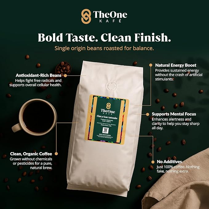 TheOne Kafé Guatemala Medium Roast Whole Bean Coffee – Organic, Single Origin, Premium Specialty Coffee, Ethically Sourced, Smooth & Rich Flavor – Fresh Roasted for Espresso, Drip, Pour Over – 5 lbs
