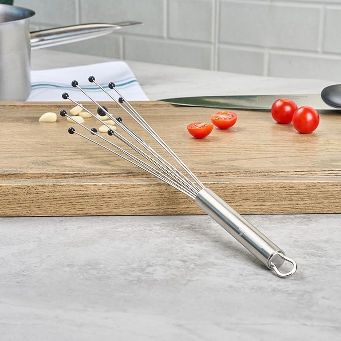 Restaurantware-German Standard 12.6 Inch Ball Whisk, 6 Kitchen Whisks With Silicone Balls - Ergonomic Handle, Dishwashable, Stainless Steel Manual Egg Beater, Durable, For Whisking, Stirring, Mixing