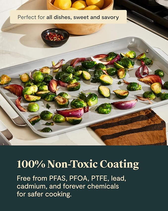 Caraway Non-Stick Ceramic Large Baking Sheet Sheet - Naturally Slick Ceramic Coating - Non-Toxic, PTFE & PFOA Free - Perfect for Baking, Roasting, and More - Large (18" x 13") - Gray