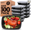 Glotoch Express 32oz 1-Compartment Black Square Food Containers with Lids, Durable BPA-Free Plastic Meal Prep Boxes, Microwave/Freezer/Dishwasher Safe, 300 Pack