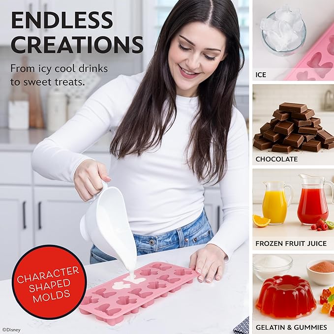 Disney Minnie Mouse Silicone Ice Cube Tray – 2 Pack Ice Trays for Freezer with Fun Minnie Mouse Ice Molds – Flexible BPA-Free Silicone Molds for Ice, Chocolate, and More (Minnie (Pink))