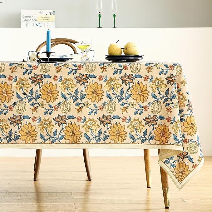 ISAENNE Designer Bohemian Floral Extra Long TableclothRectangle,Linen Colorful Table Cloth,Wrinkle Resistant Decor Tablecloths for Dining Thanksgiving Kitchen Christmas,67"*118"-Estevan B