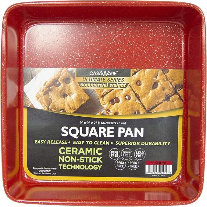 casaWare Ceramic Coated NonStick Heavy Weight 9-inch Square Cake Pan (Red Granite)