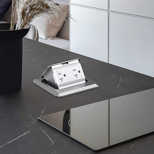 KYHSHJ Pop Up Floor Electrical Outlet Box Kit，20 Amp Stainless Steel TR Tamper-Resistant Duplex Receptacle Outlet， Corrosive Resistant Hardware，ETL Listed, Silver