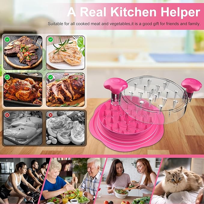 Chicken Shredder Large Chicken Breast Shredder Tool Twist with Brush&Fork, Visible Meat Shredder Machine, Anti-Slip Strip, Ergonomic Handle, BPA Free, Pork Beef Chicken(Hot Pink)