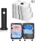 SUOCO Travel Vacuum Bags for Luggage with Portable Electric Pump, 12 Combo (4L/4M/4S) Packing Seal Bags for Clothing Suitcase Backpack, Space Saver Compression Clothes Storage Bags
